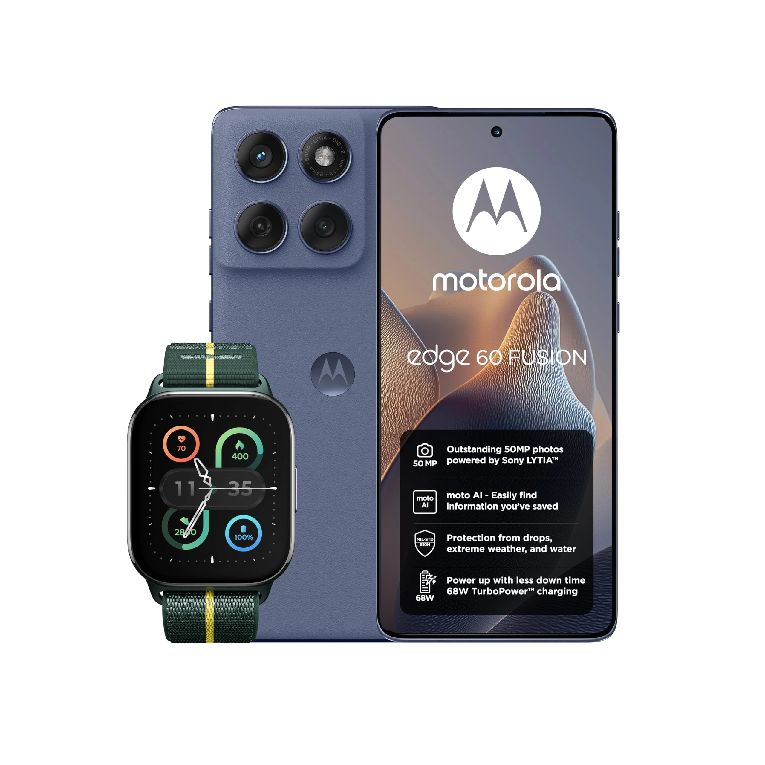Motorola edge 60 fusion, Pantone Slipstream, Moto AI Smartphone, 50MP Sony LYTIA Camera, Includes Protective Cover and Moto watch fit, PANTONE Trekking Green