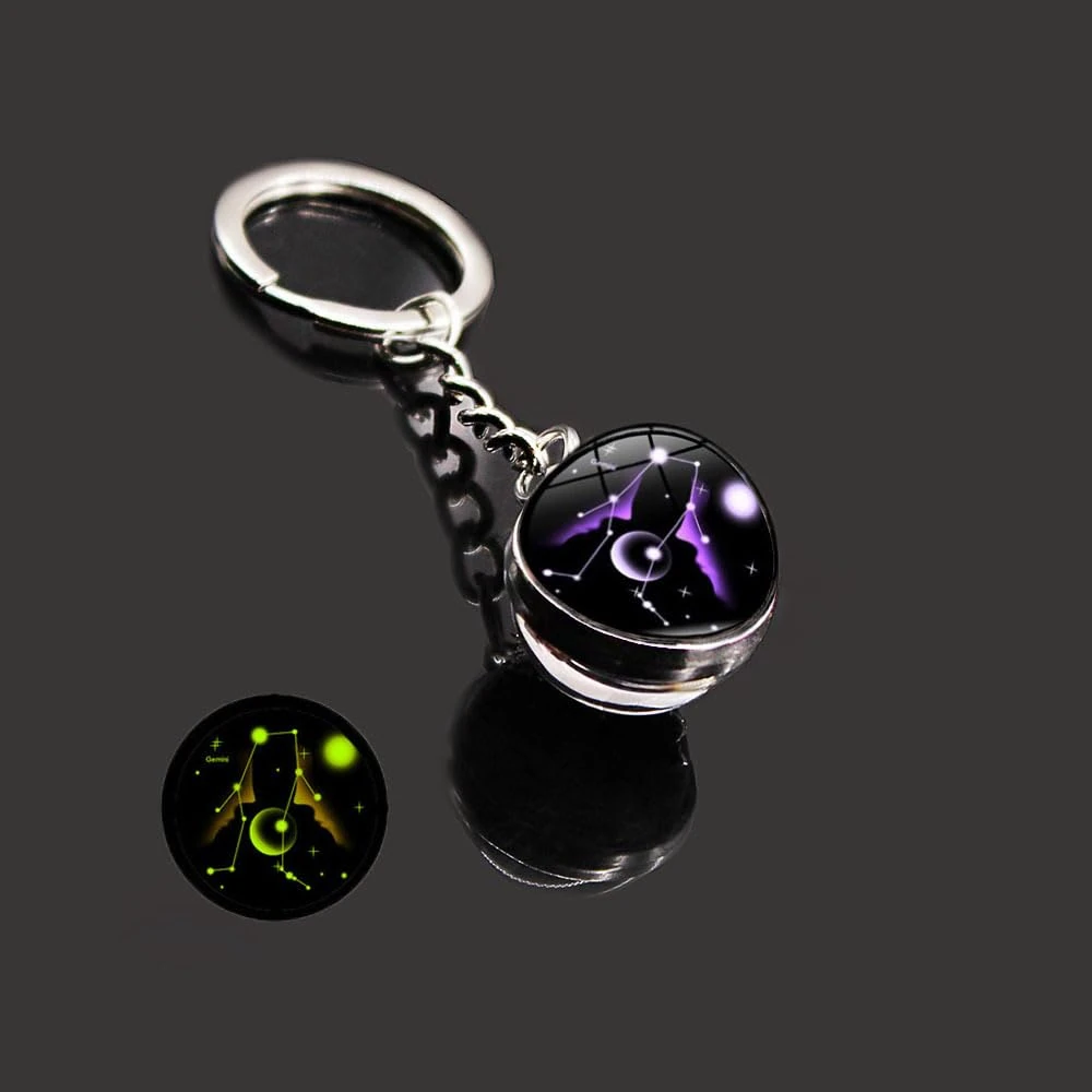 Key Chain for Men Women Twelve Constellations Gemstone Key Ring Fashion Bag Backpack Car Charm Accessory Gifts, Gemini, S