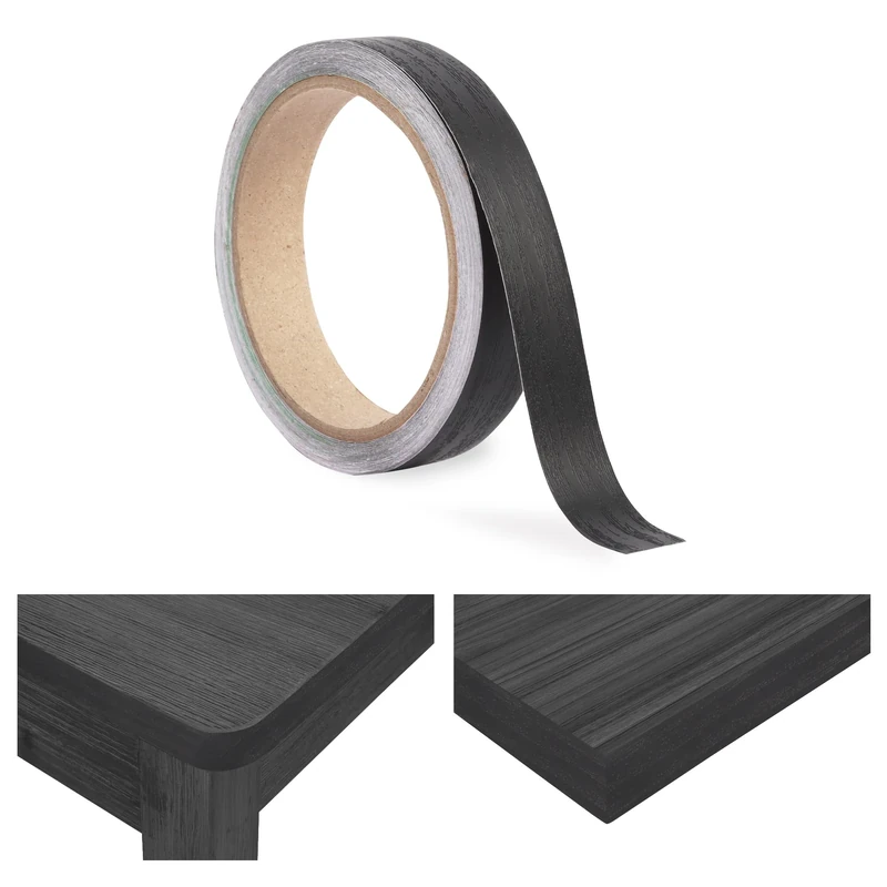 20mm Edging Tape, 10m Self-Adhesive Veneer Edge Banding Strip, Wood Repair Trim Roll, Pre Glued Edge Banding for Furniture, Worktops, Cabinets, Desks, No Iron Needed, Black
