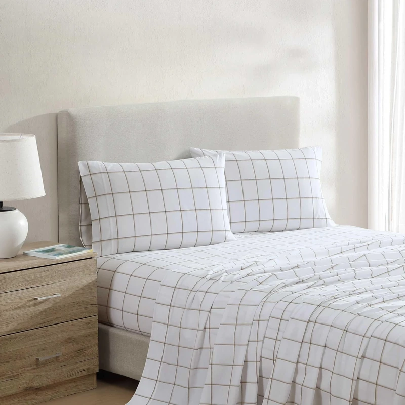 Nautica - Queen Bed Sheets, Lightweight Cotton Percale Bedding Set with Matching Pillowcases, Crisp & Cool, Oeko-Tex Certified (Plot Beige)