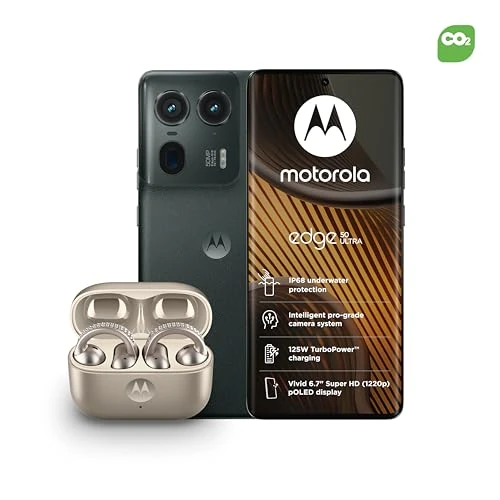 Motorola Edge50 Ultra Forest Grey with CO2 Offset and Moto buds loop w/crystals by Swarovski