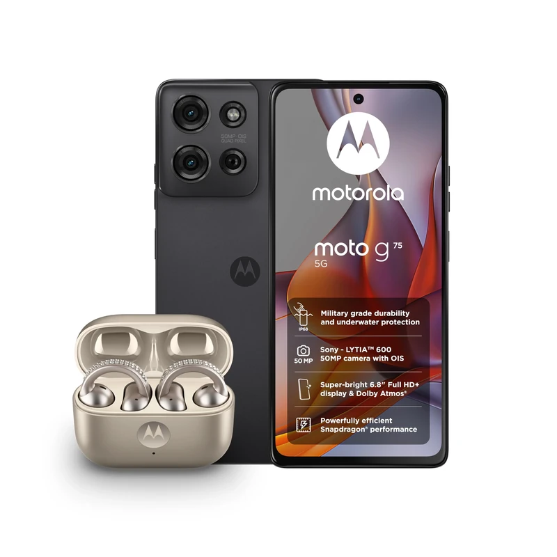 Moto G75 8+256 Charcoal Grey and Moto buds loop w/crystals by Swarovski