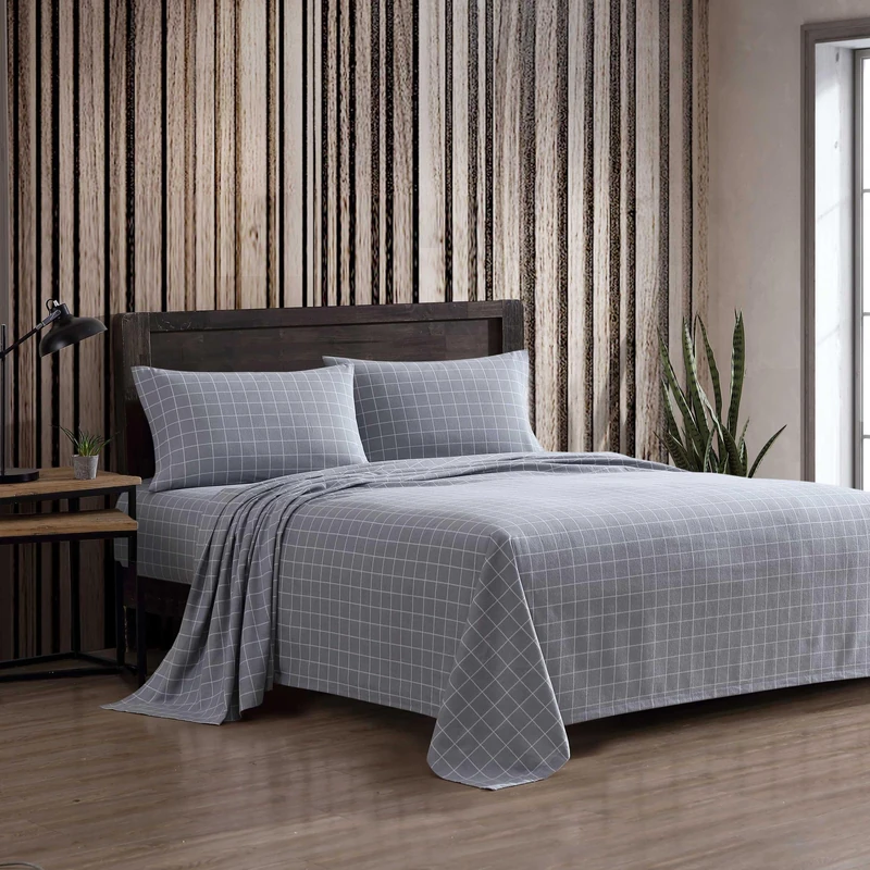 Eddie Bauer - King Bed Sheets, Cotton Flannel Bedding Set with Matching Pillowcases, Brushed for Extra Softness, Deep Pocket, Oeko-Tex Certified (Great Plains Plaid Grey)
