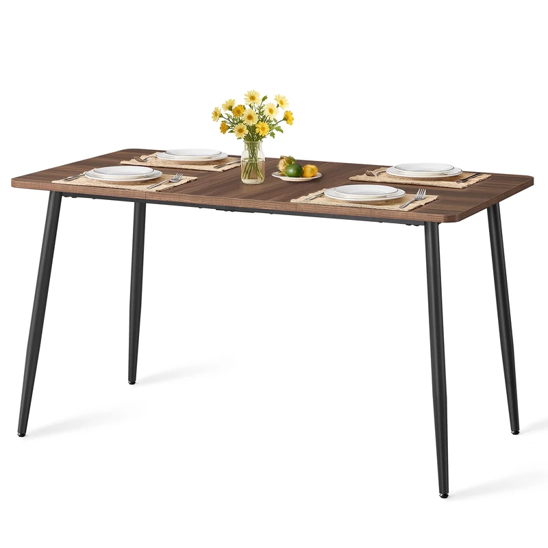 VASAGLE Dining Table for 4-6 People, Kitchen Table, Modern Farmhouse, Heat-Resistant Tabletop, Quick Assembly, for Dining Room, 75 x 140 x 75 cm, Natural Walnut and Ink Black VCKDT100KE02
