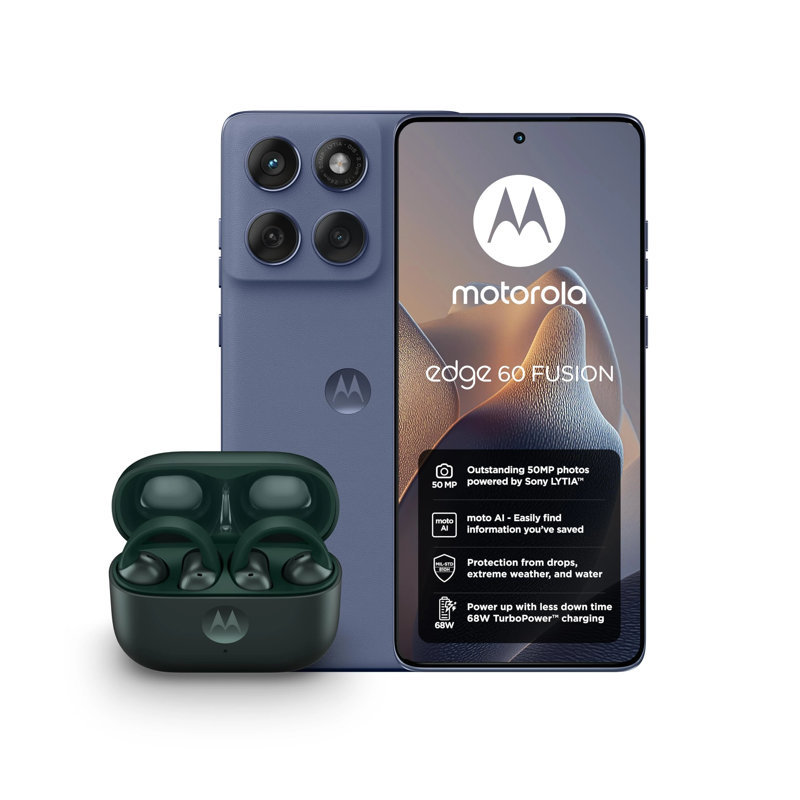 Motorola edge 60 fusion, Pantone Slipstream, Moto AI Smartphone, 50MP Sony LYTIA Camera, Includes Protective Cover and Moto buds loop - Green