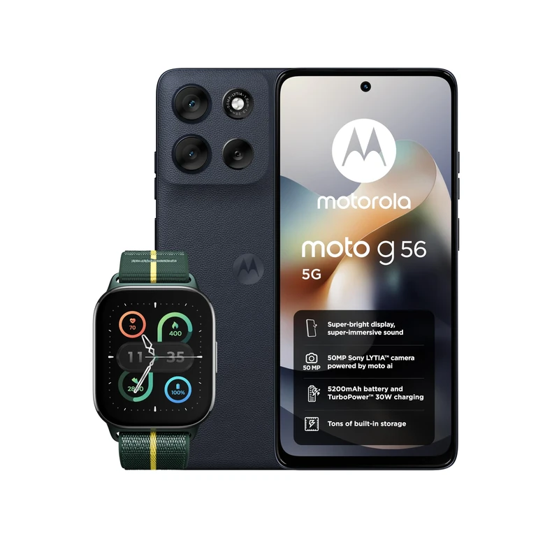 Motorola G56 8+256 PANTONE Black Oyster and Moto watch fit, PANTONE Trekking Green