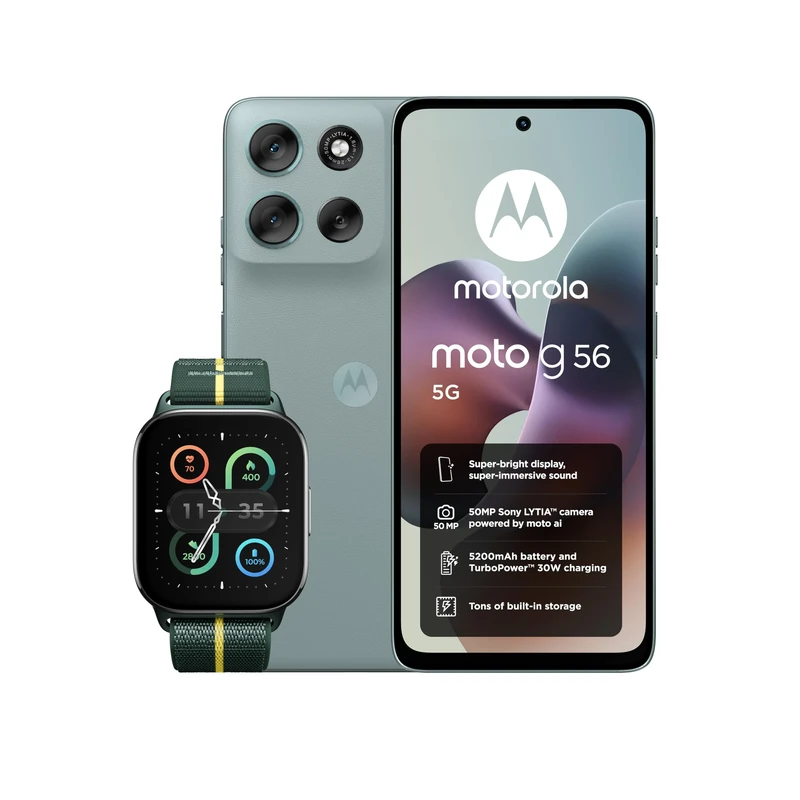 Motorola G56 8+256 PANTONE Grey Mist and Moto watch fit, PANTONE Trekking Green