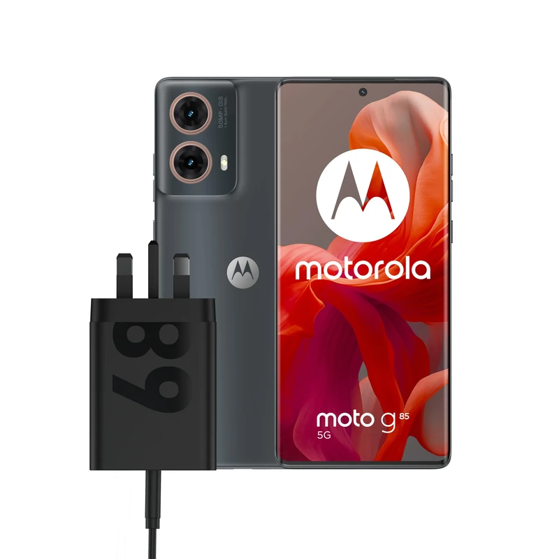 Motorola Moto G85 Urban Grey and Moto UK Charger - Single port 68w