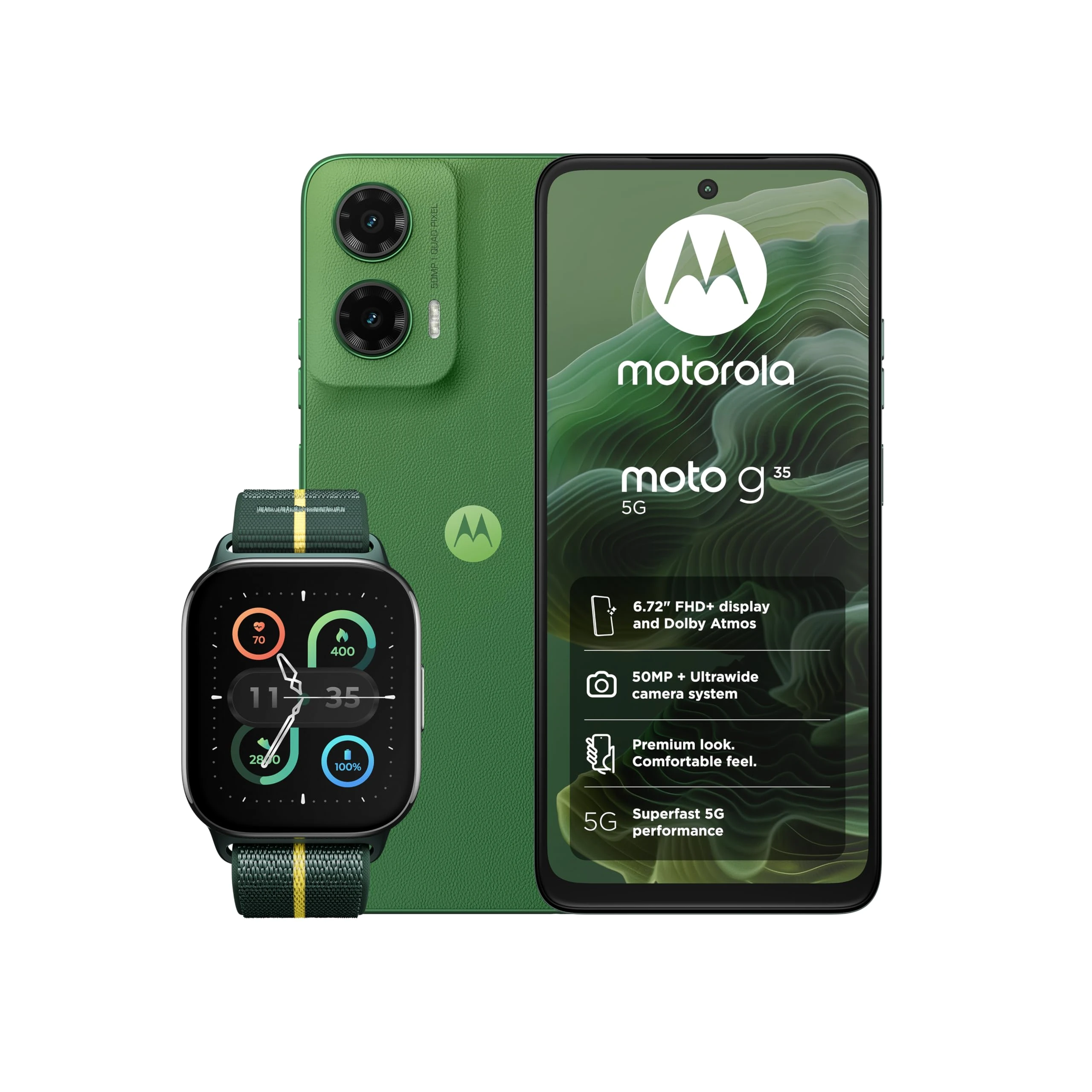 Moto G35 Green 4+128GB and Moto UK Charger - Single port 68w