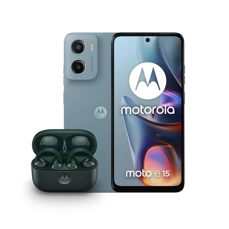 Motorola E15 Misty Blue 2+64 and Moto buds loop - Green