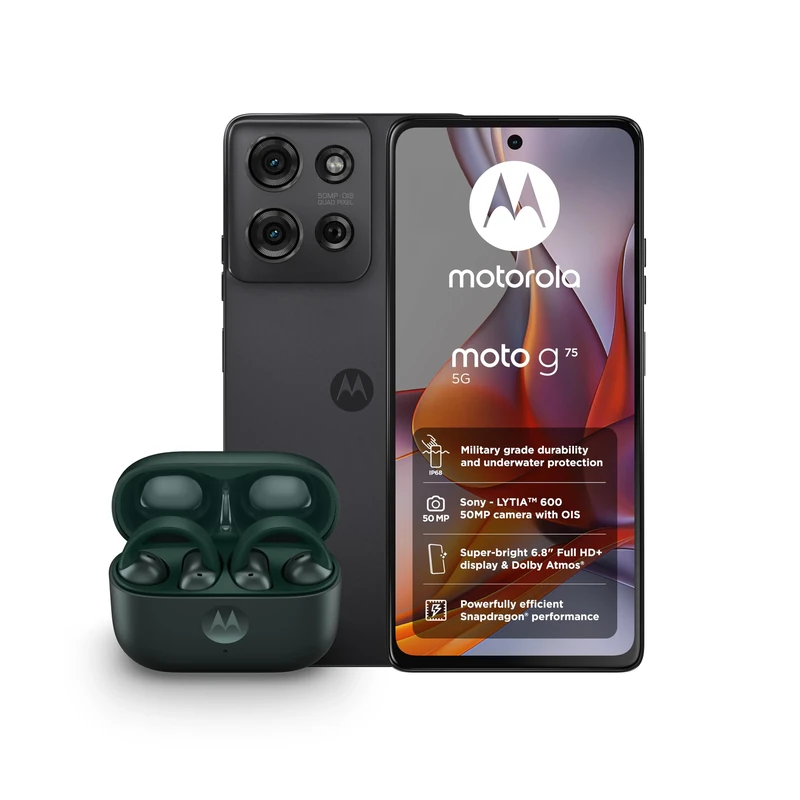 Moto G75 8+256 Charcoal Grey and Moto buds loop - Green