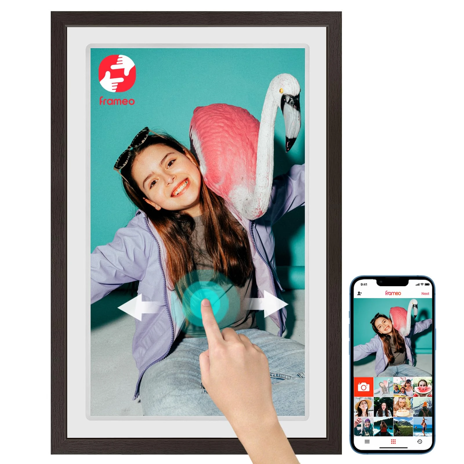 FRAMEO Digital Picture Frame Touch Screen 32GB Storage WiFi Smart 21.5 inch Photo Frame, FHD IPS Auto-Rotate, Attach Wall mounting Bracket Share Photos or Videos Instantly via Frameo APP