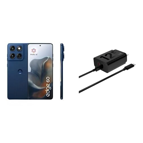 Motorola edge 60, Pantone Gibraltar Sea, Moto AI Smartphone, 50MP Quad Camera System, Includes Protective Cover and Moto UK Charger -Dual port 125w