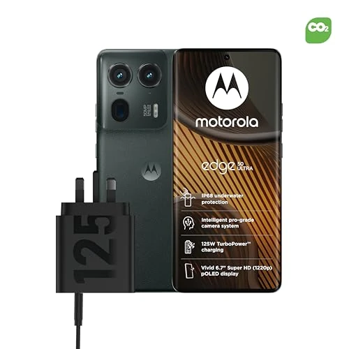 Motorola Edge50 Ultra Forest Grey with CO2 Offset and Moto UK charger - single port 125w
