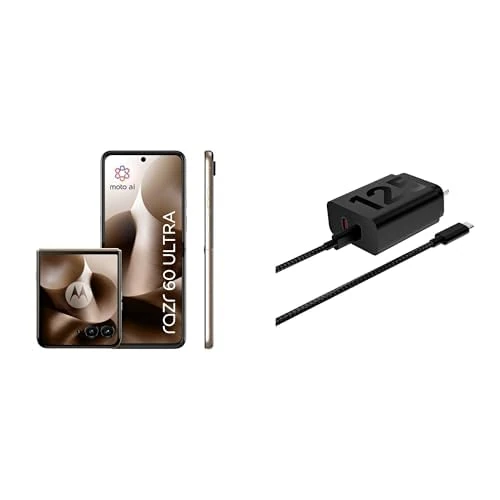 Motorola razr 60 ultra, Pantone Mountain Trail, Moto AI Flip Smartphone, Dual Display, 50MP Triple Camera with Co2 Offset and Moto UK Charger -Dual port 125w