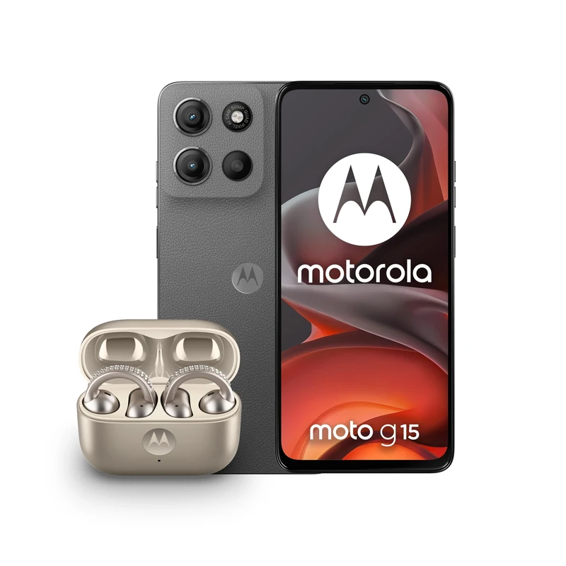 Motorola G15 Gravity Grey 4+128 and Moto buds loop w/crystals by Swarovski