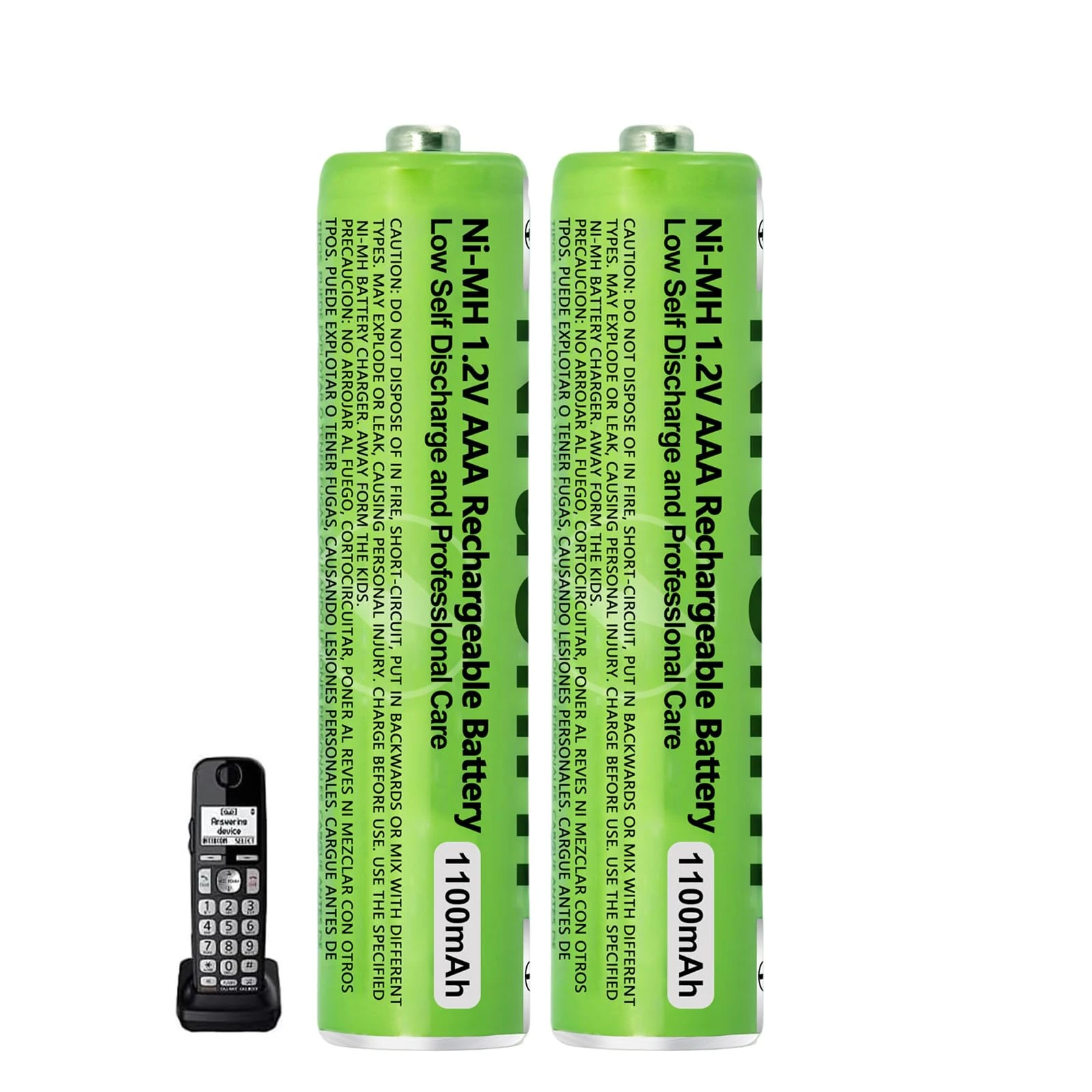 2 Pack AAA Rechargeable Batteries for BT Panasonic Cordless Phones, 1100 mAh High Capacity, 1.2V Low Self-Discharge NiMH AAA Battery 2500 Recharge Cycles
