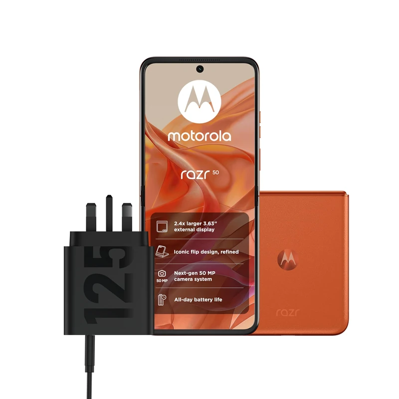 Moto Razr50 Spritz Orange and Moto UK charger - single port 125w