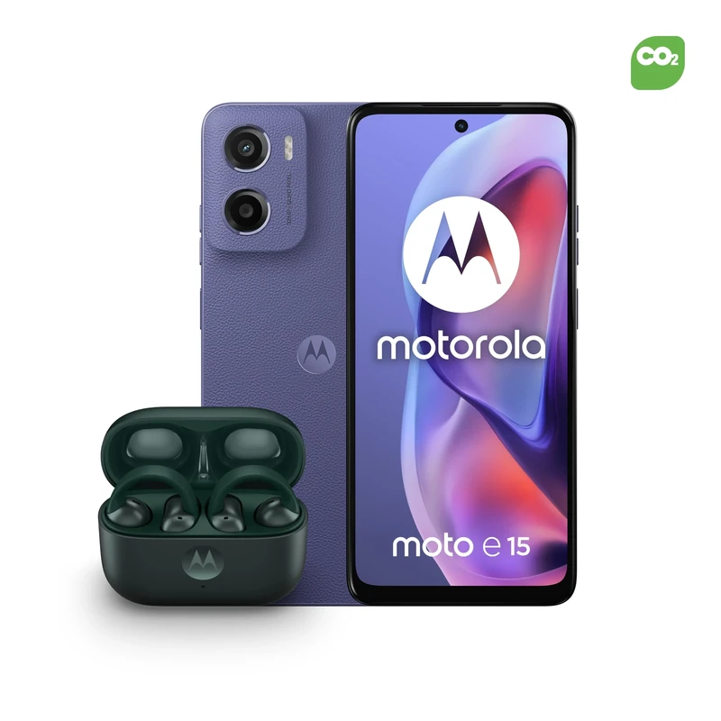 Motorola E15 fresh lavender 2+64 with Co2 offset and Moto buds loop - Green