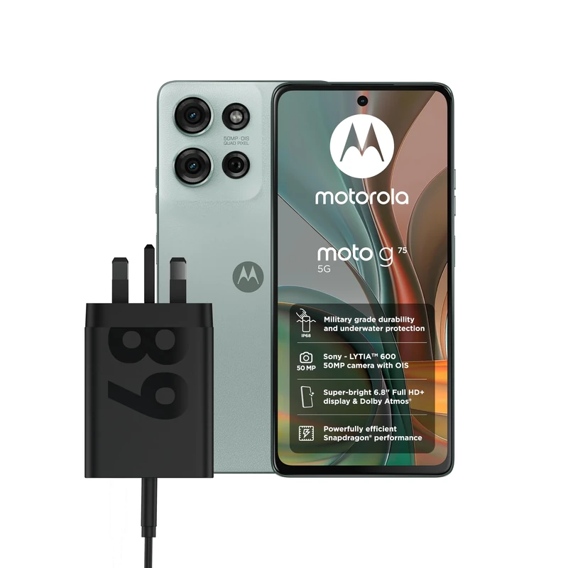 Motorola Moto G75 8+256 Succulent Green and Moto UK Charger - Single port 68w