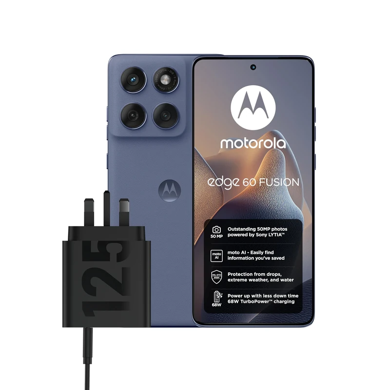 Motorola edge 60 fusion, Pantone Slipstream, Moto AI Smartphone, 50MP Sony LYTIA Camera, Includes Protective Cover and Moto UK charger - single port 125w