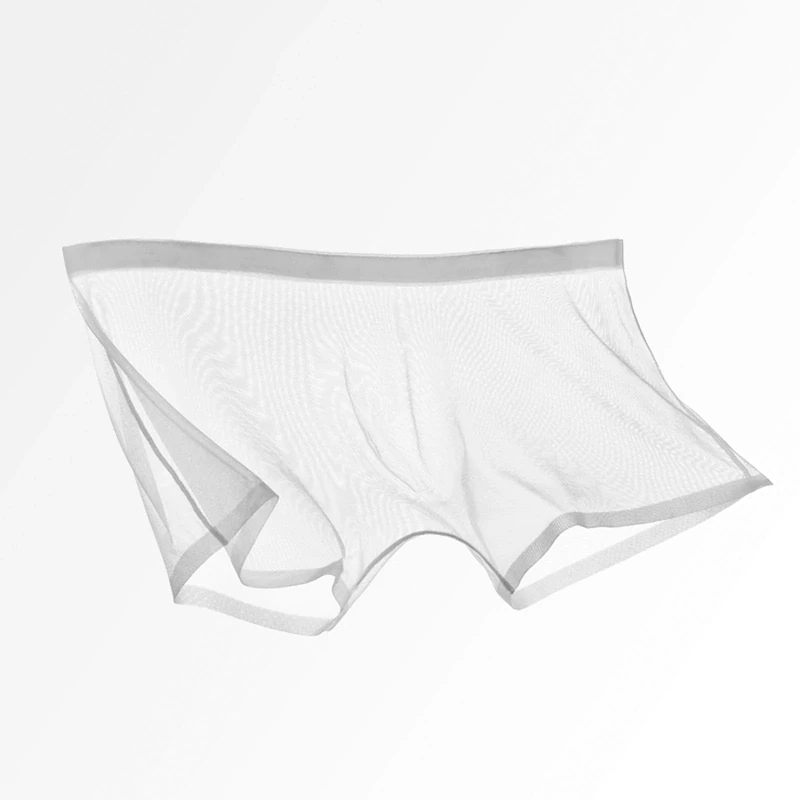 Generic Men's Ice Silk Sexy Mesh Boxer Briefs - Ultra Thin Gray M