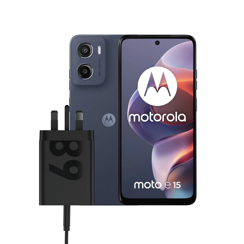 Motorola E15 Denim blue 2+64 with CO2 Offset and Moto UK Charger - Single port 68w