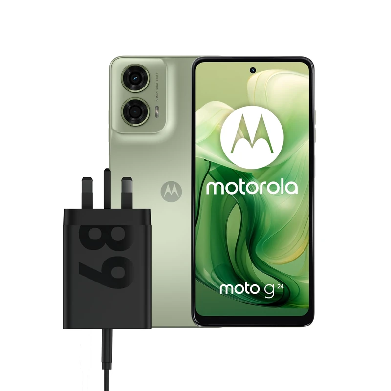 Motorola Moto G24 4+128 - Ice Green and Moto UK Charger - Single port 68w