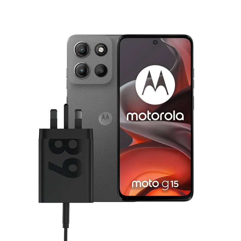 Motorola G15 Gravity Grey 4+128 and Moto UK Charger - Single port 68w