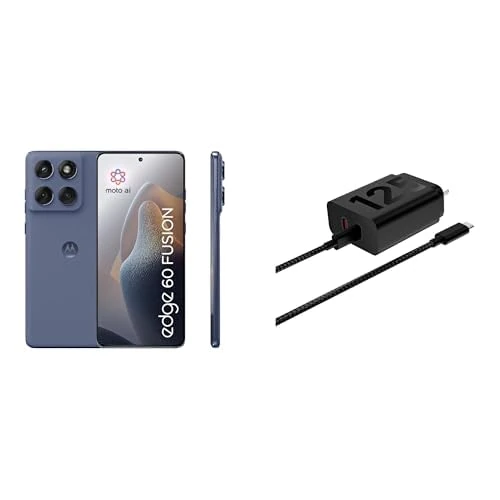 Motorola edge 60 fusion, Pantone Slipstream, Moto AI Smartphone, 50MP Sony LYTIA Camera, Includes Protective Cover and Moto UK Charger -Dual port 125w