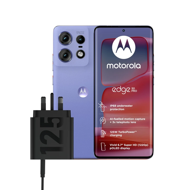 Moto Edge 50 Pro Luxe Lavender 12+512 and Moto UK charger - single port 125w