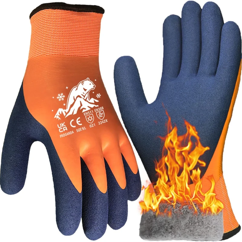 PROGANDA Waterproof Winter Work Gloves for Men and Women, Polar Fleece Liner Thermal Insulated Warm for Gardening Cold Weather Freezer Worker Outdoor Multipurpose (Orange -Waterproof Thermal, Small)