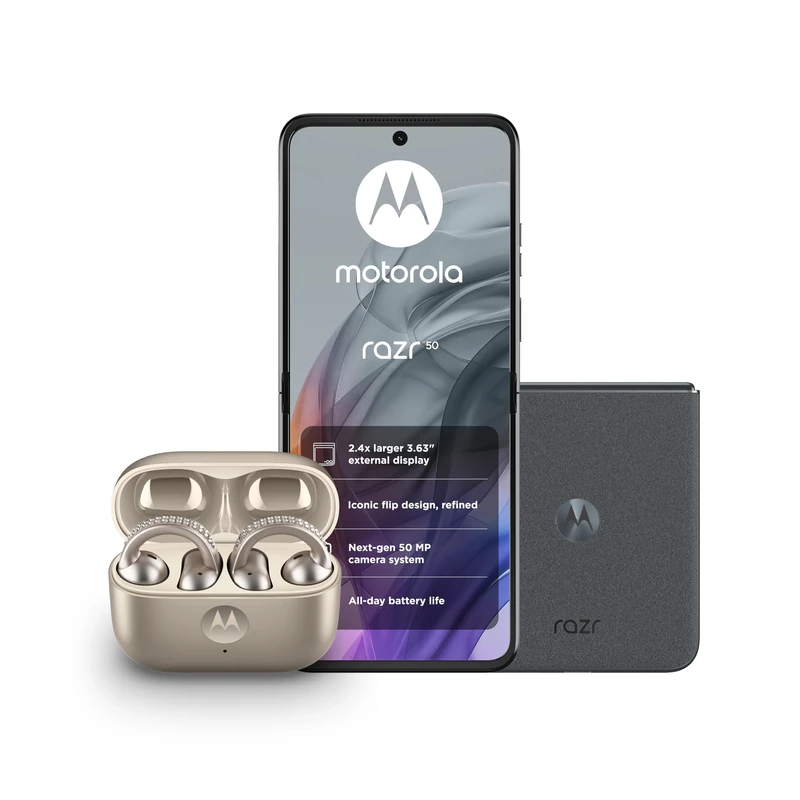 Moto Razr50 Koala Grey and Moto buds loop w/crystals by Swarovski