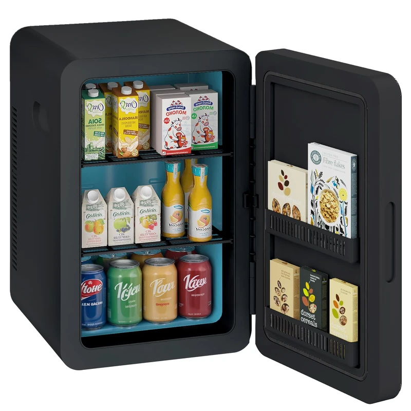 Mini Fridge 22 Liter/30 Cans Cooler and Warmer Portable Mini Fridge for Bedroom with Adjustable Shelves, AC+DC Small Fridges for Cars, Drinks, Skincare, Cosmetics, Make Up (Black)