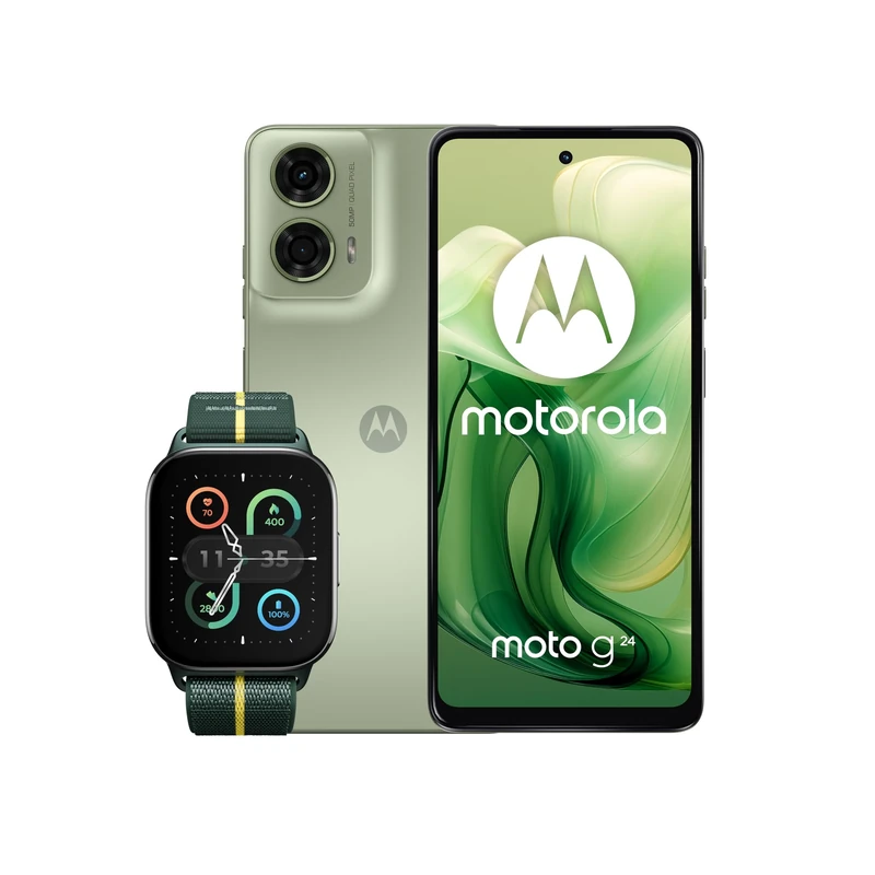 Moto G24 4+128 - Ice Green and Moto watch fit, PANTONE Trekking Green