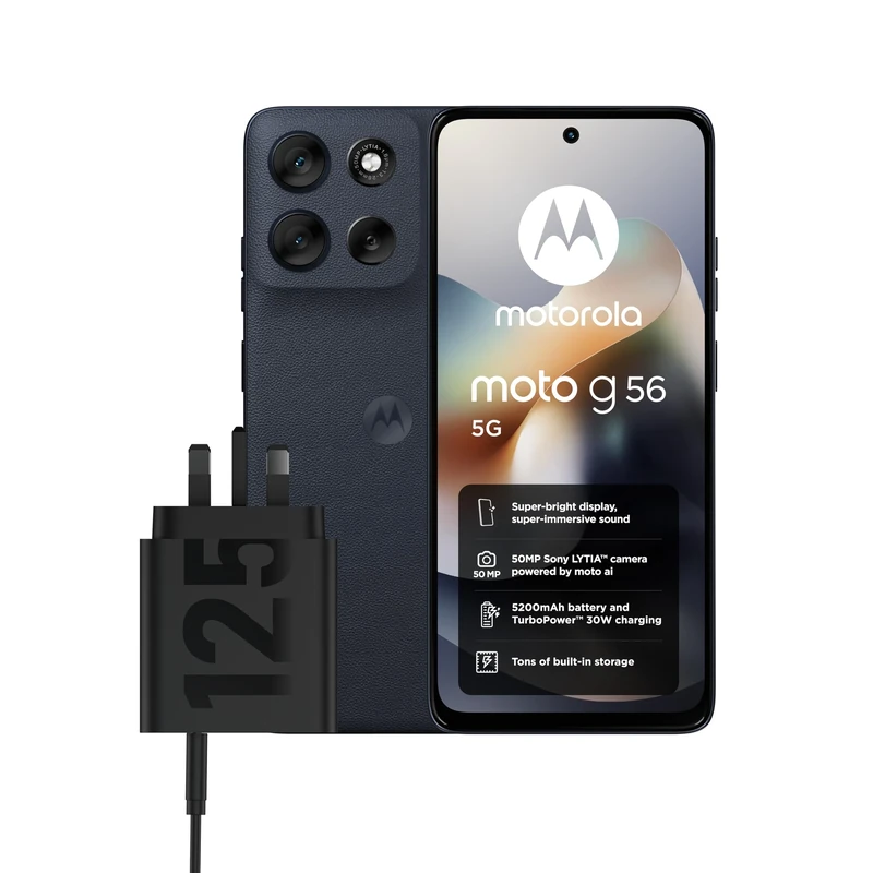 Motorola G56 8+256 PANTONE Black Oyster and Moto UK charger - single port 125w
