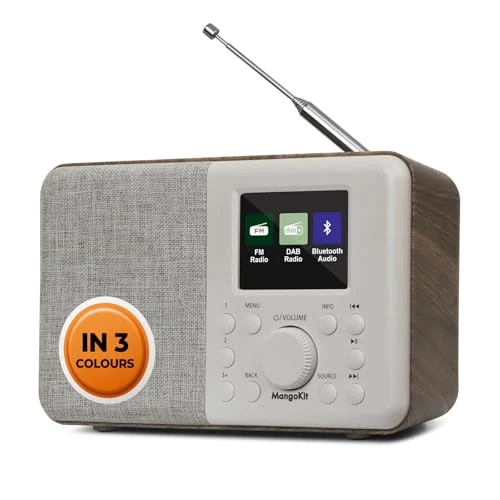 MangoKit MD3 DAB Radio Portable,DAB+ Digital Radio with Blueetooth,FM Radio,Kitchen DAB Radio, Color Display,40 Preset Stations,Alarms&Clock&Snooze Timer,Headphone Port-Walnut