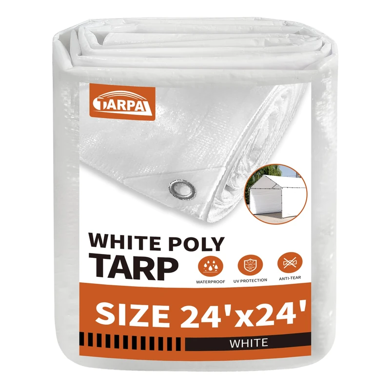 TARPAL White Tarps 24x24Ft 7.5mil Multipurpose Waterproof Poly Tarp