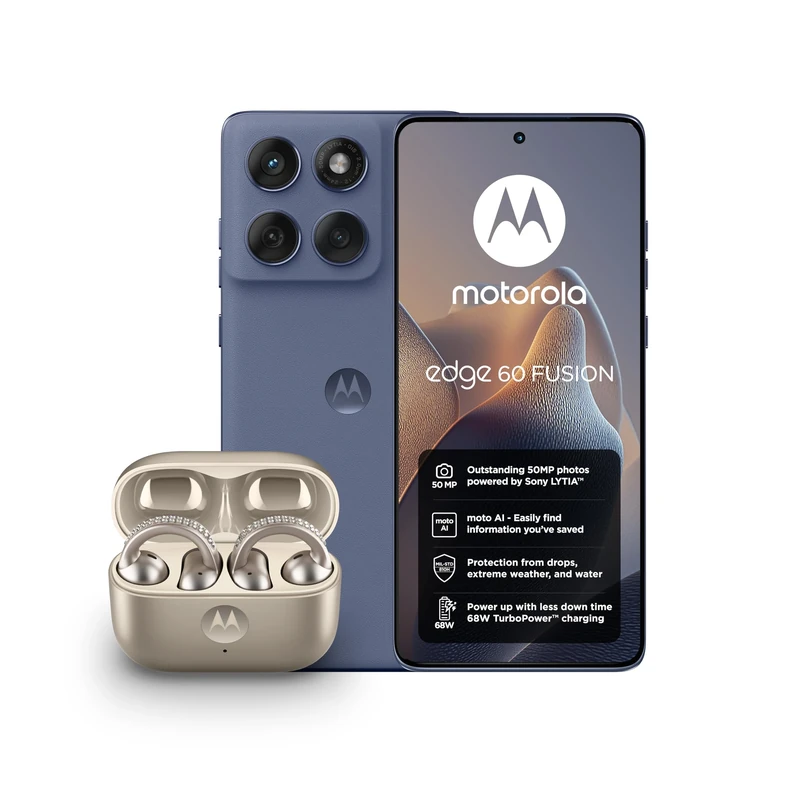Motorola edge 60 fusion, Pantone Slipstream, Moto AI Smartphone, 50MP Sony LYTIA Camera, Includes Protective Cover and Moto buds loop w/crystals by Swarovski
