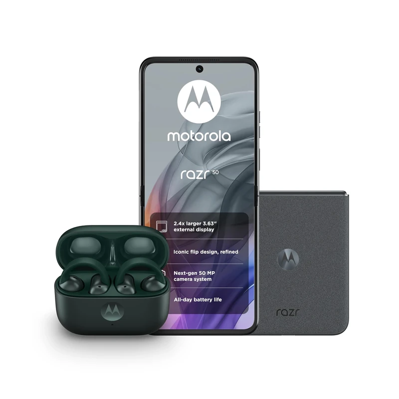 Moto Razr50 Koala Grey and Moto buds loop - Green