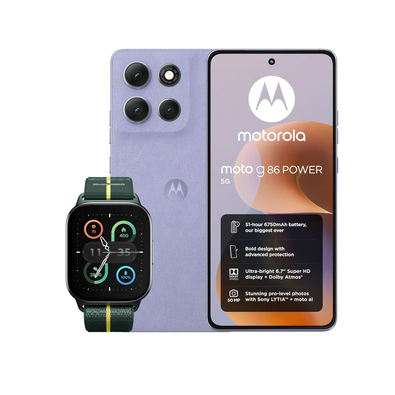 Motorola G86 8+256 Cosmic Sky and Moto watch fit, PANTONE Trekking Green