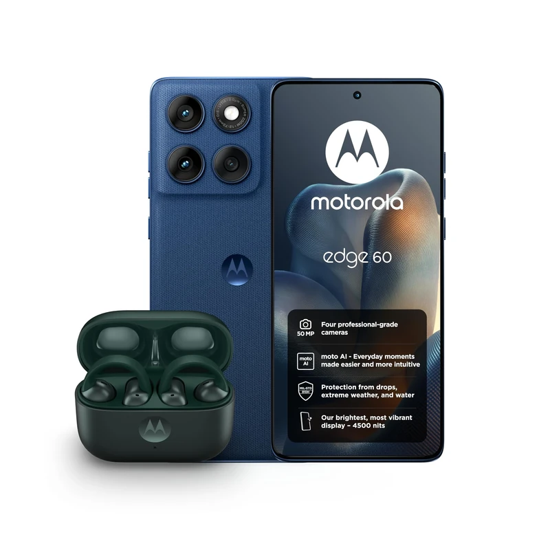 Motorola edge 60, Pantone Gibraltar Sea, Moto AI Smartphone, 50MP Quad Camera System, Includes Protective Cover and Moto buds loop - Green