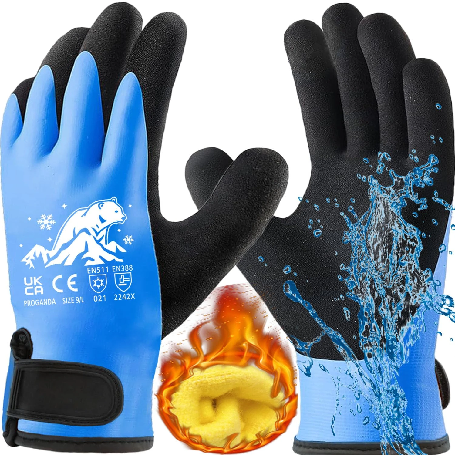PROGANDA 100% Waterproof Winter Work Gloves for Men and Women, Fully Latex Coating with Fleece Liner Thermal Insulated Warm for Freezer Gardening Cold Weather Outdoor Snow Car Multipurpose