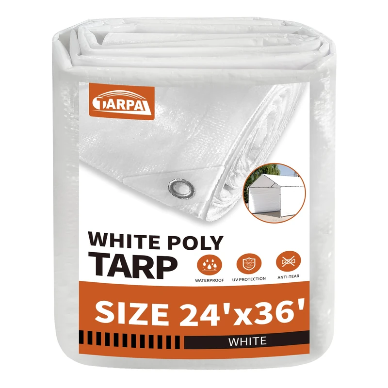 TARPAL White Tarps 24x36Ft 7.5mil Multipurpose Waterproof Poly Tarp