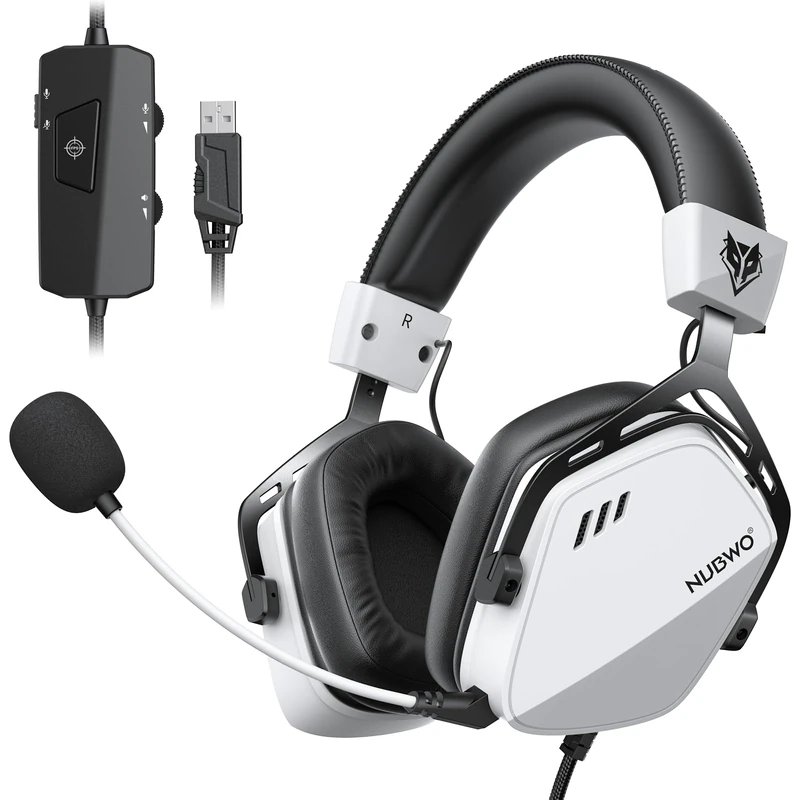 NUBWO HG03 USB-A Gaming Headset with 7.1 Surround and FPS Sound, Wired Headphones with Noise Canceling Mic, Comfortable Design for PC, Laptop - White - Image 1