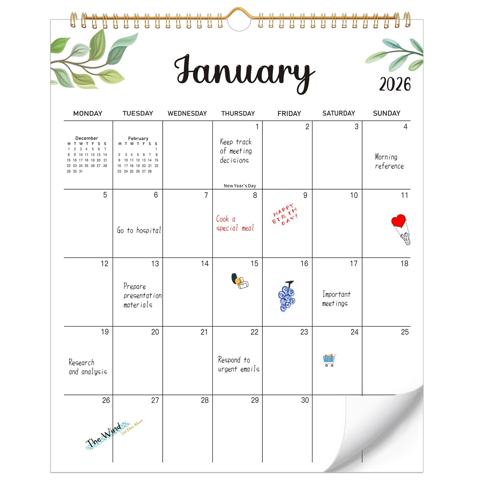 Calendar 2026 UK, Large Wall Calendar 18 Months Jan 2026-Jun 2027, Family Calendars 2026 Month to View, for Daily Monthly Plan, 30 x 37 cm