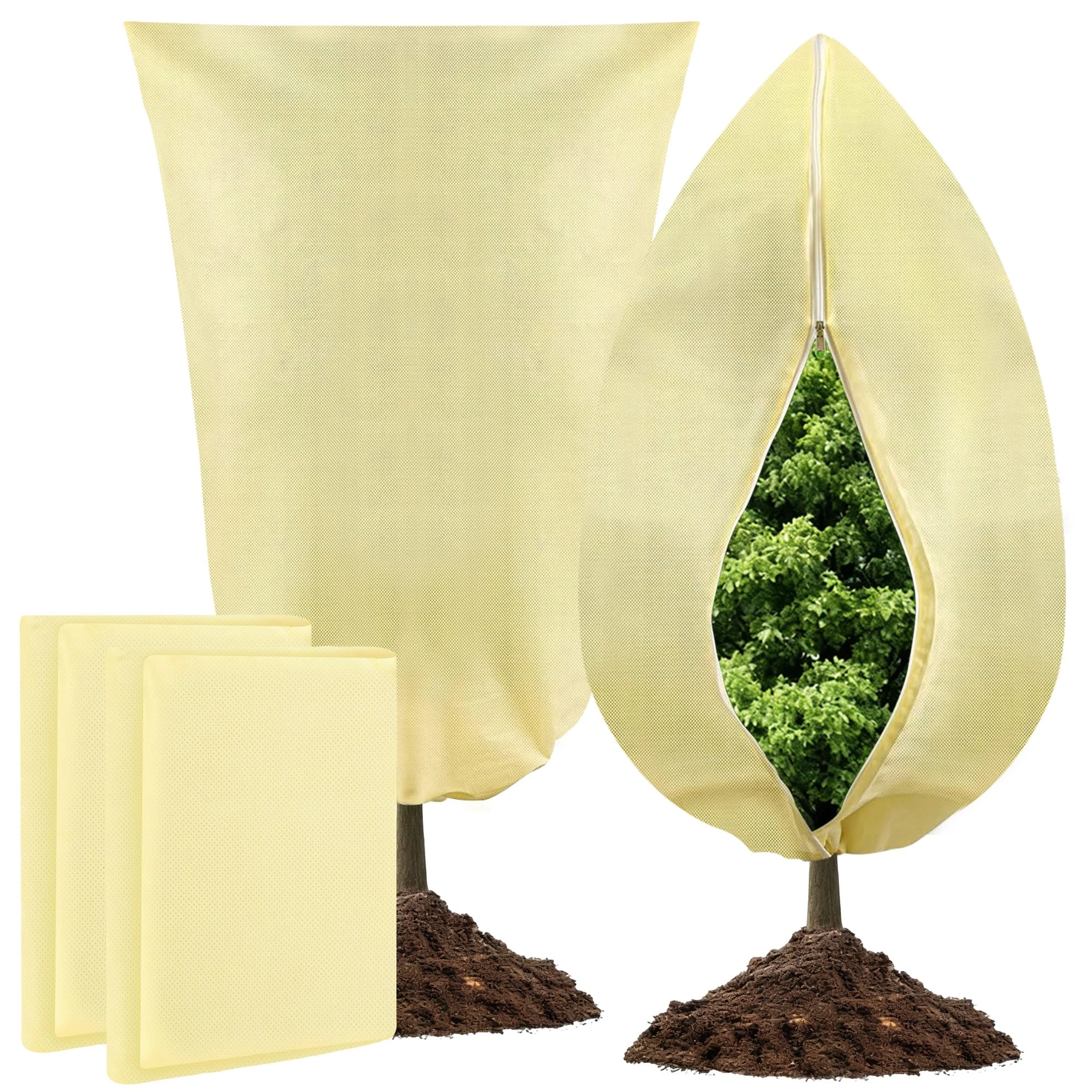 YAWAHOME Plant Fleece Frost Protection, 2 Pack 100x120 CM Anti-Freeze Breathable Winter Fleece for Plants - Garden Frost Cover with Zipper & Drawstring for Tree in Winter Outdoor Cold Weather & Snow