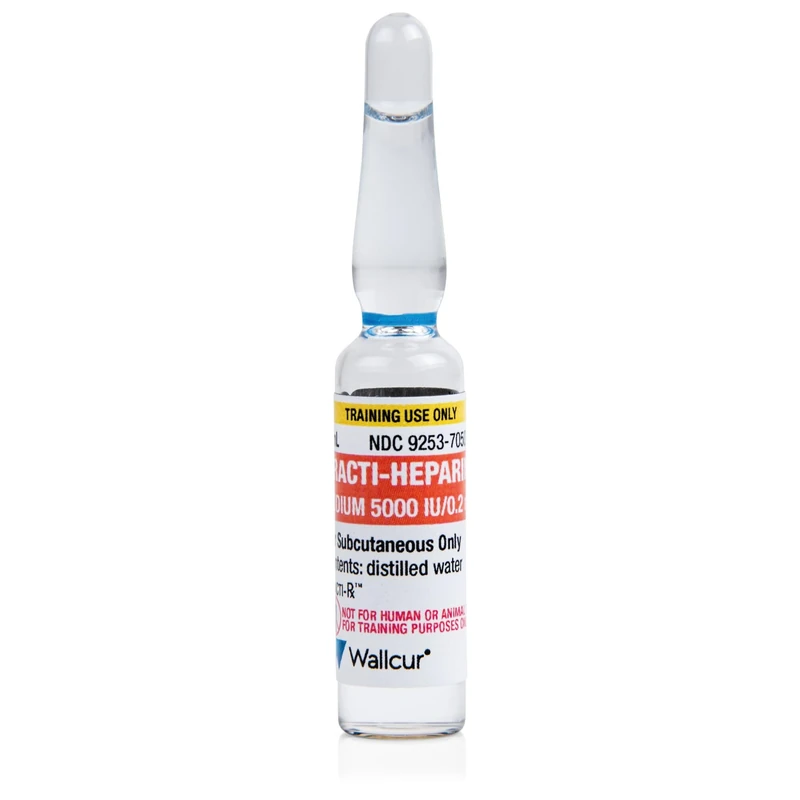 Wallcur Practi-Heparin Sodium 5000IU/0, 2mL Ampule (Pack of 100) - Simulation Product for Medical Training
