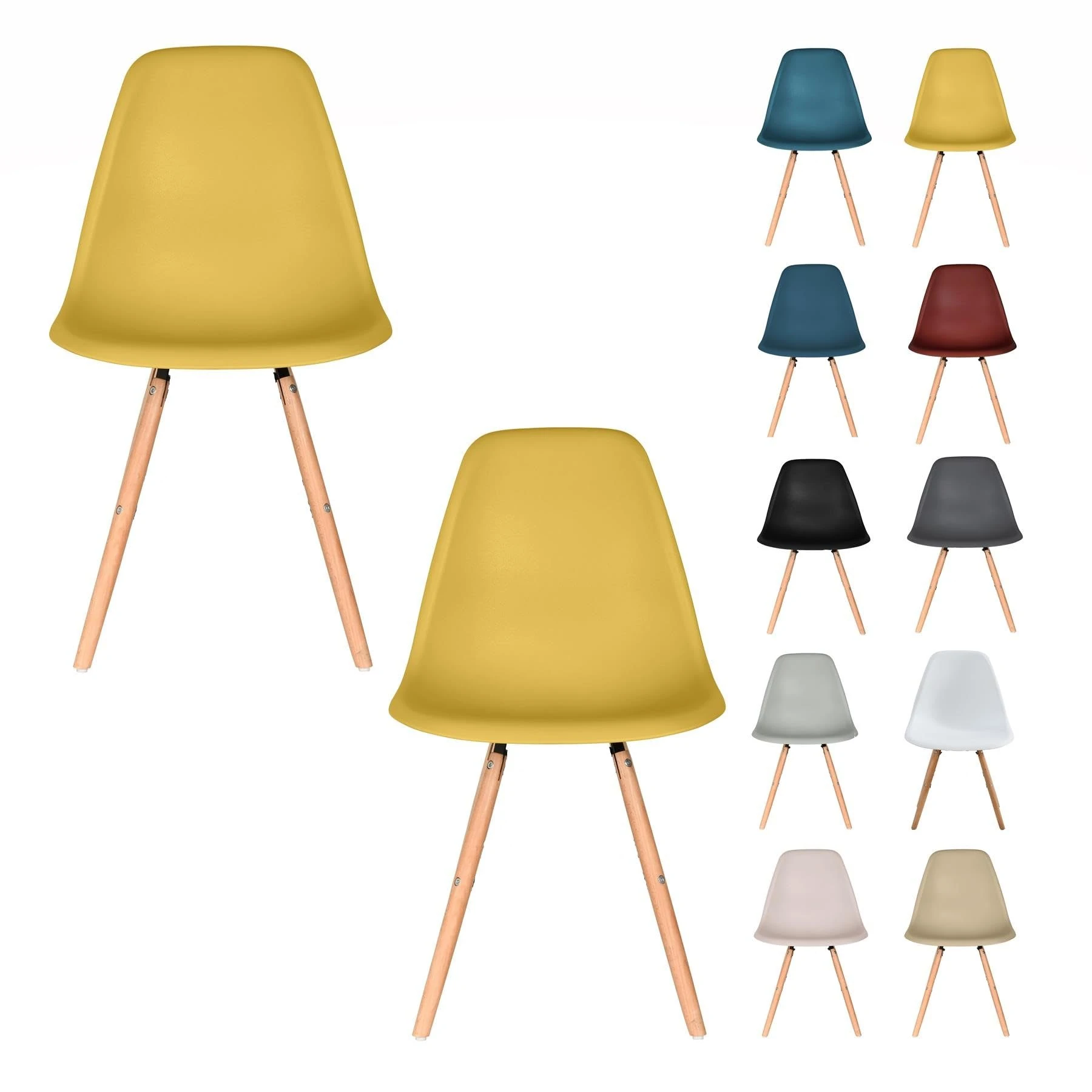 AVC Designs Set of 2 Dining Chairs Wooden Lounge Dining Home Office Commercial Designer (Mustard)