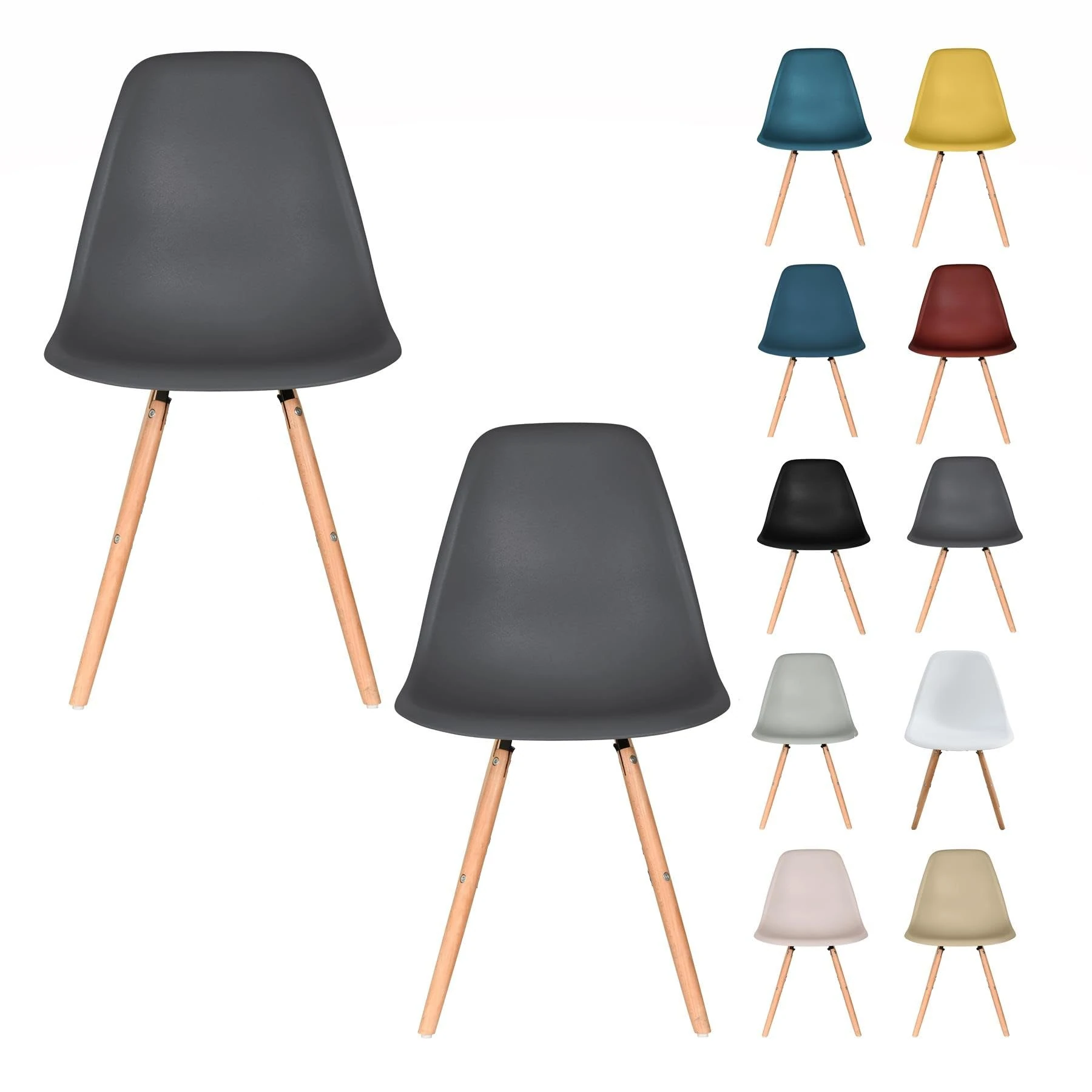 AVC Designs Set of 2 Dining Chairs Wooden Lounge Dining Home Office Commercial Designer (Dark Grey)